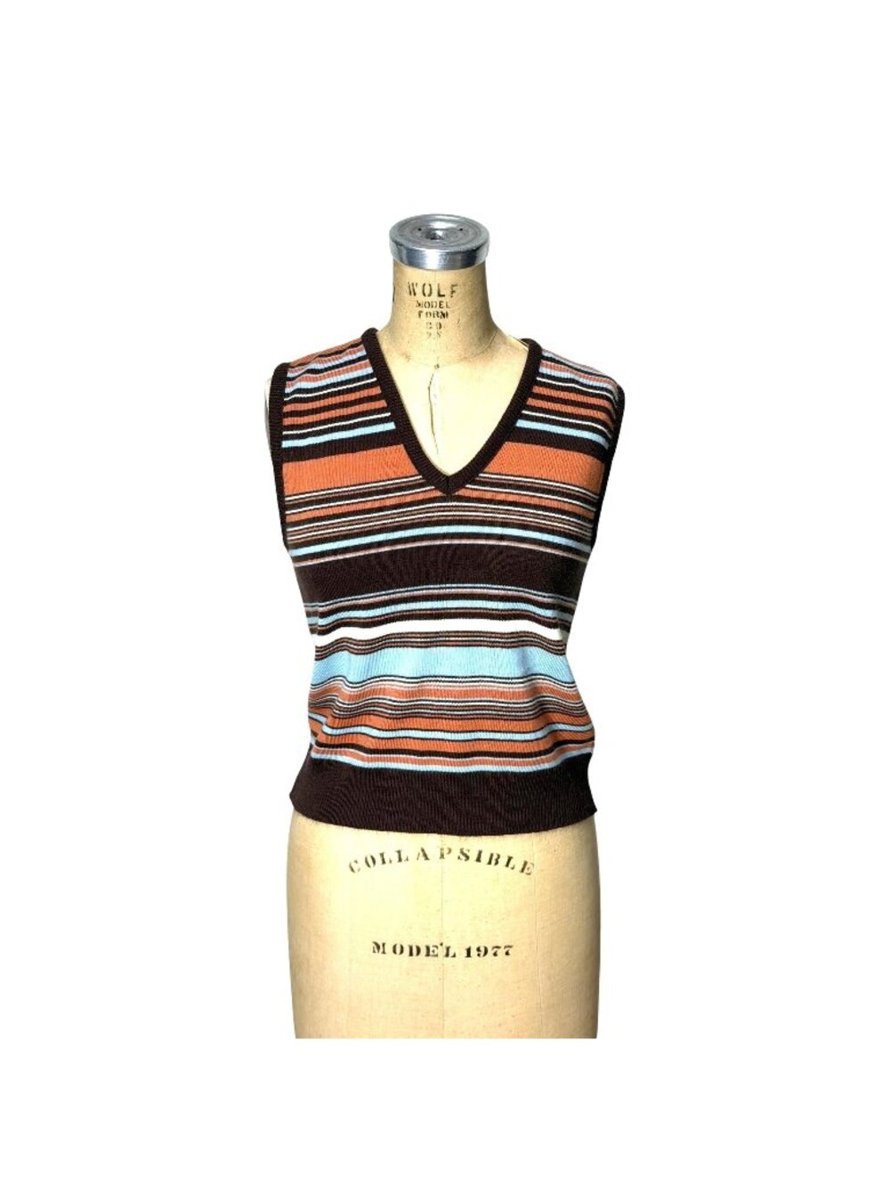 1970s womens striped knit sweater vest with V neck by Kolortron by Koret Size M